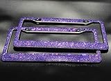 JUSHACHENGTA 8 Rows Handmade Bling Bling Rhinestones Stainless Steel Car License Plate Frame with Screws Caps-2 Pack