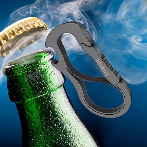 Idakekiy Full Stainless Steel Anti-lost KeyChain Carabiner Mutil Function Home Tool with Bottle Opener for Home (Black)