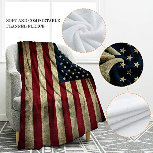 Jekeno American Flag Blanket Vintage USA Flag Soft Warm Throw Print