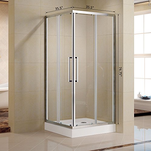 kleankin 35.5"x35.5"x74.75" Aluminum Semi Framed Sliding Glass Door Corner Shower Kit - Transparent/Silver - Thumbnail 6