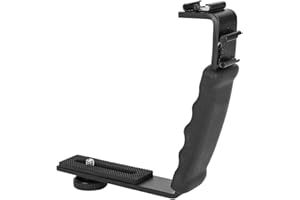Camera Flash L-Bracket, Dual Hot Shoes Holder Mount Adapter DV Microphone LED Light, Dual Hot Shoes Holder Flash Bracket Scre