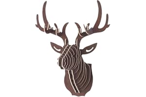 Hooshing Wall Decor Deer Head Antler DIY 3D Wooden Puzzle Sculpture Trophy Brown Wall Decoration for Home Living Room Office