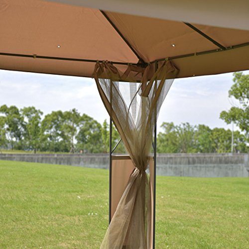 oldzon 2-Tier 10'x10' Gazebo Canopy Tent Shelter Awning Steel Patio Garden Brown Cover with Ebook