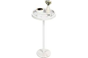 Shinoske Drink Table,Small Round Side Table with White Marble Base,Modern Martini Pedestal Side Table for Small Spaces,Living