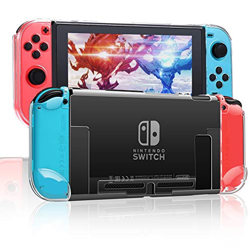 RHOTALL 3 in 1 Protective Clear Case Cover for Nintendo Switch, Dockable Case for Nintendo Switch and Joy Con Controller with Clear Grip Cover Shock-Absorption and Anti-Scratch Design
