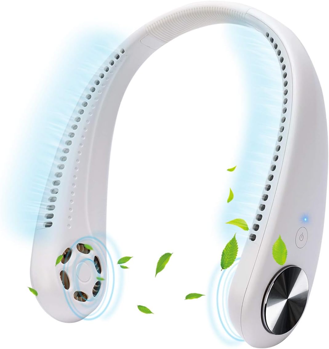 smartelf Hands Free Neck Fan, Personal Mini Bladeless Necklace Fan USB Rechargeable Wearable Fan for Women Men Sports Travel Office Outdoor 360° Cooling Ultra-quiet Adjustable Wind Speed White: Kitchen & Dining