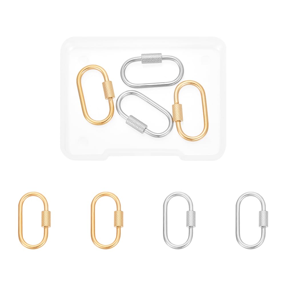 UNICRAFTALE 4pcs 2 Colors Screw Carabiner Lock Charms 25.5mm Long Stainless Steel Key Ring Metal Split Key Golden Oval Keychain Rings for Home Car Keys Accessories