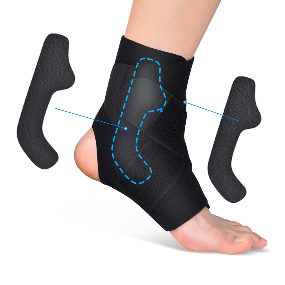 DOACT Ankle Support Brace with PE Board, Adjustable Neoprene Ankle Strap Compression Wrap for Sprained Ankle,Sports Running,Achilles Tendonitis,Injury Recovery,Ligament Damage, One Size for Men Women
