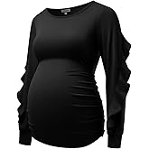 GINKANA Maternity Tops Ruffle Long Sleeve Maternity Shirts Cute Pregnancy Mama Tee Tops Casual Blouses for Baby Shower