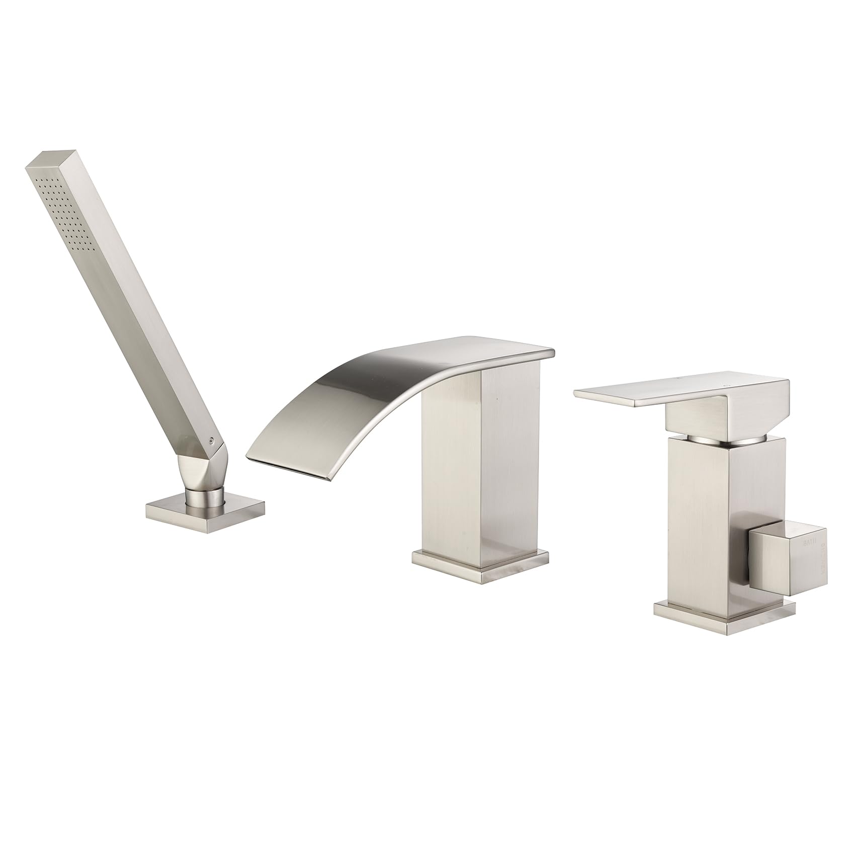 Photo 1 of TapLong Waterfall Roman Tub Faucet with Hand Shower, Deck Mount 3 Hole Bathtub Faucet Set High Flow Bath Tub Faucet Set Deck Mount Solid Brass, Brushed Nickel,03766BN