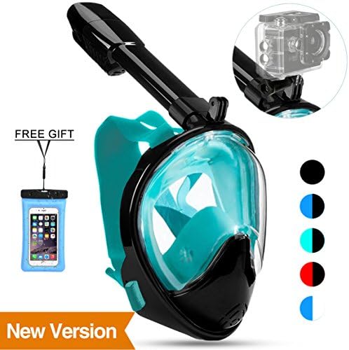 Poppin Kicks Full Face Snorkel Mask for Adult Youth and Kids | 180° Panoramic View Anti-Fog & Anti-Leak Easy Breathe Snorkeling Set with Detachable Camera Mount