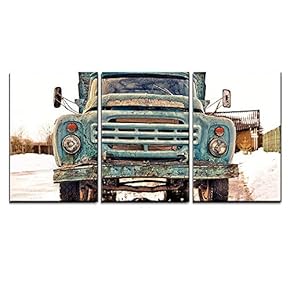 Old Vintage Rusty Soviet Style Blue Truck x3 Panels