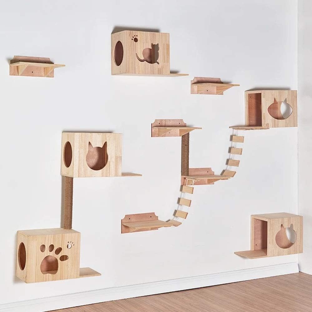 Multi-Level Cat Tree - Wall-mounted Solid Wood Cat Climbing Cat Claw Column Cat Wall Hanging Claw Grinder Shelf Cat Wall Cat Climbing Ladder Pet Furniture Play House