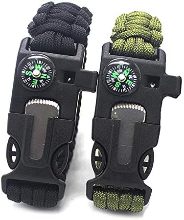 IULONEE Survival Bracelet, 550 Paracord Bracelet 5 In 1 Lanyard Parachute Cord Flint Fire Whistle Scraper For Outdoor Activities 2 Packs
