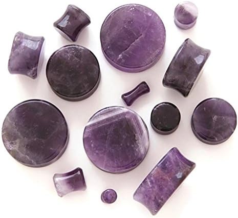Amethyst Stone Plugs - Sold by Pair (Choose Size) (2G (6mm))