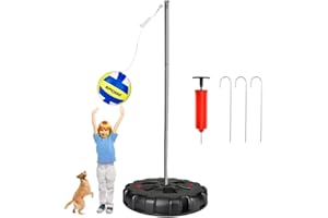 Hamino Tetherball Ball and Rope, Portable Tetherball Set – Heavy-Duty Base, Poles, PU Leather Ball, Nylon Rope & Pump – Backyard, Beach, Family Yard Game for Adults and Family