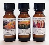 3 Bottles Set, 1 Mountain Leaves, 1 Harvest Spice, 1 Autumn Harvest 1/2 Fl Oz Each (15ml) Premium Grade Scented Fragrance Oils By Crazy Candles