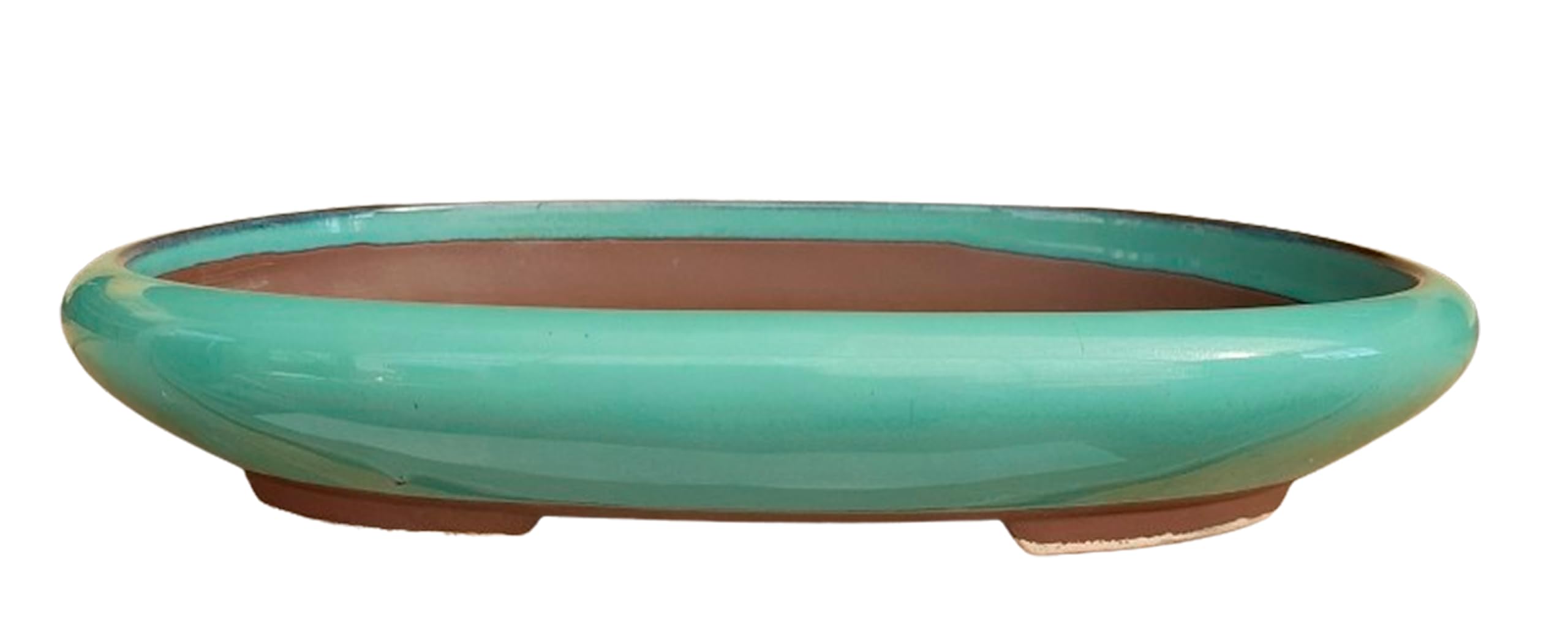BIOMATA Ceramic Bonsai Pot for Kifu 26 x 19.5 x 4 cm | Oval Pot | Pot for All Weather Resistant Bonsai | Ceramic Pot with Drainage (Green)