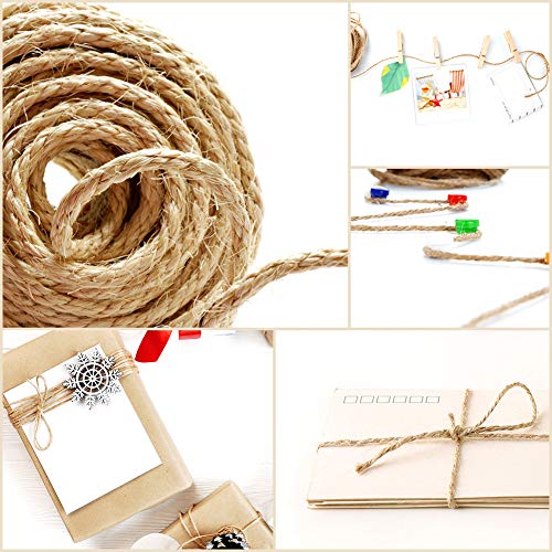 Natural Jute Twine, 328 Feet Jute Rope Best Arts Crafts Gift Twine, Christmas Twine Industrial Packing Materials Durable String for DIY Crafts, Festive Decoration and Gardening Applications
