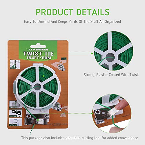 VIVOSUN 164 Feet Twist Tie Roll Spool Dispenser w/Cutter Secure Garden Plant Multi-Function Cable Snack Tie