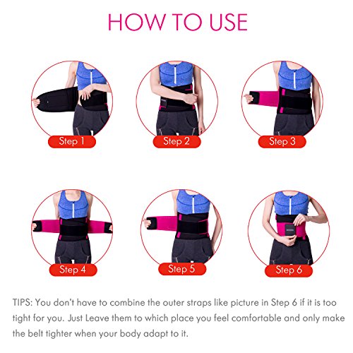 DARCHEN Lumbar Support Belt with Dual Adjustable Straps and 4 Stabilizing Bones Post Operative or Surgical Abdominal Binder Posture Corrector Back Brace for Women Men Rose Red Size M - Thumbnail 4