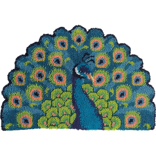 ZFFLYH Large Latch Hook Rug Kit for Adults, DIY Crochet Yarn Rugs Tapestry Hooking Needlework Crafts Arts with Color Preprinted Pattern Embroidery for Home Decor,Peacock