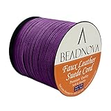 BEADNOVA 5mm Purple Flat Leather Lace Beading Thread Faux Suede Cord String Velvet 50 Yards Roll Spool