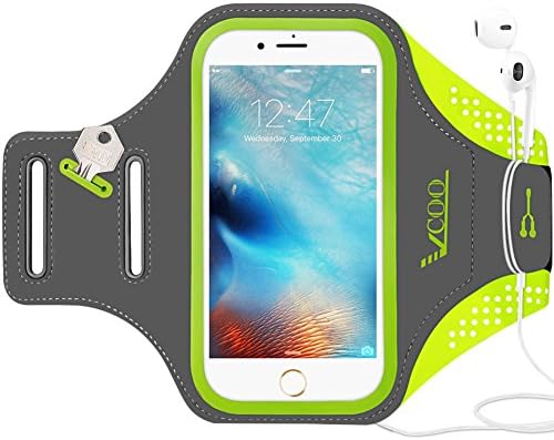 Workout Armband for iPhone 7 Plus, VCOO iPhone 6s/6 Plus Arm Band for Sports, Running Holder for Samsung Galaxy LG HTC Nokia MOTO with 5.5 Inch Screen, Build in Key + Headphone + Cards/Cash(Green)