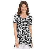 Women's Sharkbite Scoop Neck Tunic Top with Short Sleeves - Made in the USA