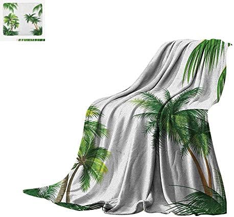 Tropical Throw Blanket Coconut Palm Tree Nature Paradise Plants Foliage Leaves Digital Illustration Warm Microfiber All Season Blanket for Bed or Couch 50"x30" Hunter Green