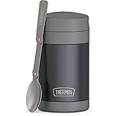 THERMOS FUNTAINER Insulated Food Jar, 16 Ounce, Kid Friendly Thermos Food Jar with Foldable Spoon, Matte Charcoal