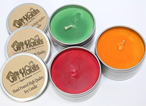 Outdoor Fragrance Favorites - 3 pack- All natural Scented Soy Candles - includes Fall Trail Ride, Apple Harvest, Fresh Cut Hay - 100 Hours Burn Time in three 6 oz. Travel Tins
