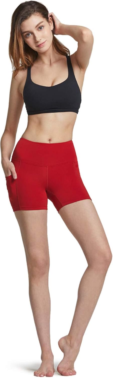 ATHLIO 1, 2 or 3 Pack Women's High Waist Tummy Control Yoga Shorts, Workout Exercise Shorts, Running Shorts w Pocket: Clothing