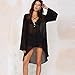 Wander Agio Beach Club Sexy Perspective Skirt Long Sleeve V-neck Dresses Black,Black,One Size