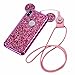 iPhone X Case Glitter, Umiko(TM) Luxury 3D Mickey & Minnie Mouse Ears Crystal Diamond Bling Rhinestone Sparkle Diamond Protective TPU Rubber Case with Strap for Apple iPhone X, Hot Pink