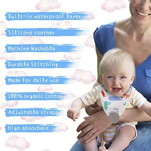 Teething Bib, AOKE Baby Bandana Drool Bibs and Teether Toys Made with 100% Organic Cotton for Boys and Girls, Super Absorbent Hypoallergenic Bibs Baby Shower Gift (3PACK)