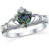 Sterling Silver 925 Irish Claddagh Friendship & Love Mystic Rainbow Simulated Topaz Color Heart Cubic Zirconia Ring