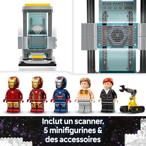 | Marvel Le Laboratoire d’Iron Man : la Salle des Armures - Jeu de Construction avec Robot et 5 Minifigurines dont Aldrich Killian & Robot Dum-E - Cadeau Avengers, Garçon ou Fille dès 8 ans 76315