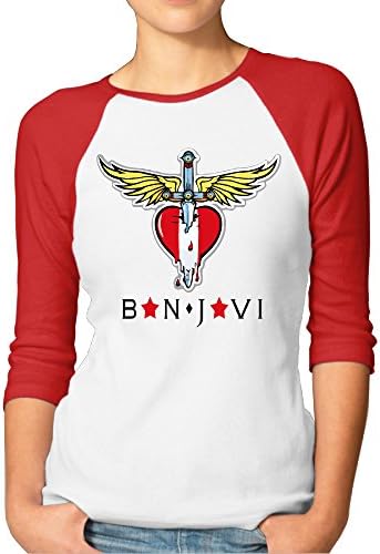 Bon Jovi Women's Crew Neck 3/4 Sleeve Baseball Raglan T-Shirt Blouse Tops