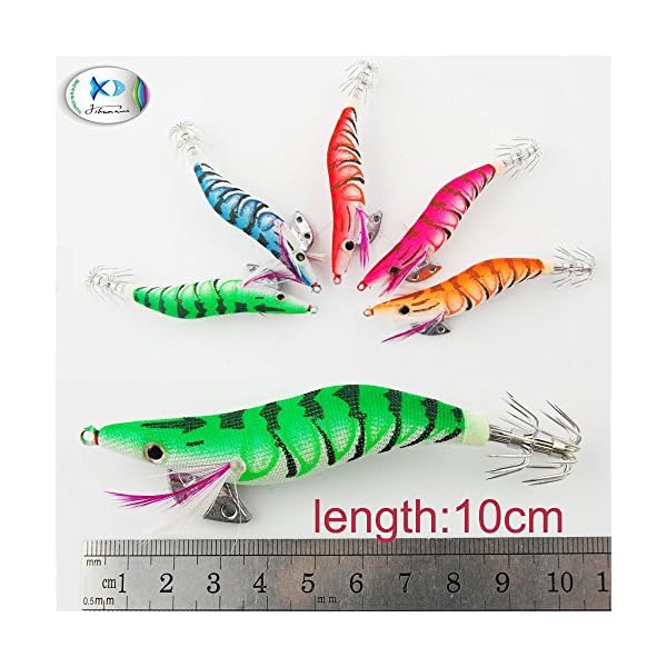 JSHANMEI-10-Pieces-10cm-Glow-in-Dark-Luminous-Tail-Squid-Jigs-Fishing-Lures-Shrimp-Prawn-Tackle-Hooks