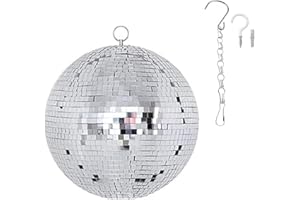 TAIKUU 久の物 Large Disco Ball Decorations, 70's 80's 90's Silver Rotating Glass Mirror Ball with Hanging Ring, for Party Birthday Wedding Home Business Events (12 INCH)