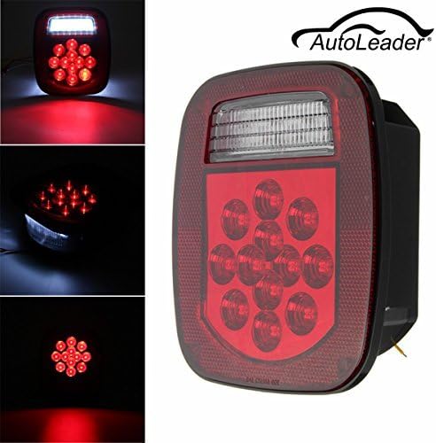 AutoLeader 1pc Car Red White 39 LED Stop Turn Tail Reverse License Light For Truck Trailer Boat for Jeep TJ CJ YJ JK 12V ABS and LED