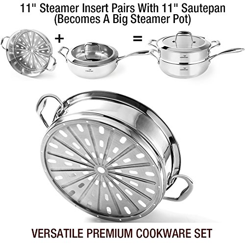 HOMI CHEF Mirror Polished NICKELFREE Stainless Steel 5 Quart Saute Pan & Steamer Insert with Lid