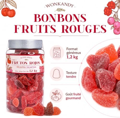 Wonkandy Bonbons Fruits Rouges 1,2 kg – Délicieuses Gommes Tendres aux Saveurs de Fruits des Bois – Format Familial pour Fêtes, Anniversaires et Candy Bar