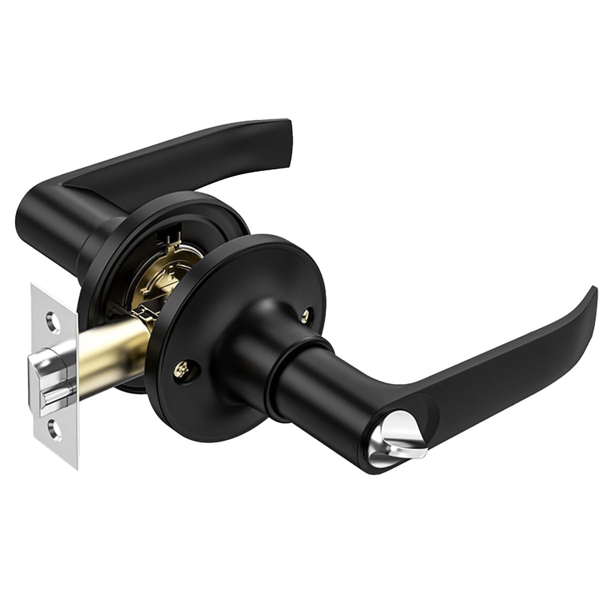 Qrity 1 Pcs Lever Door Handle Lock with Keys, Internal Door Handle Knob Sets, Privacy Knob Locking Device, for Entrance/Exit Access - Black
