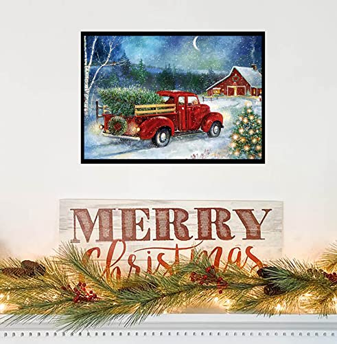 Christmas Diamond Painting Kits,Winter Diamond Art Kit for Adults,Red Truck 5D Paint with Diamond Full Drill for Parents-Children Interrction,Wall Decor(12x16) (Snowy Night)