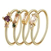 Dolland 4 Pcs Fashion Colorful Gemstone Knuckle Rings for Women, Female Stackable Rings Set Jewelry Finger Rings,#7