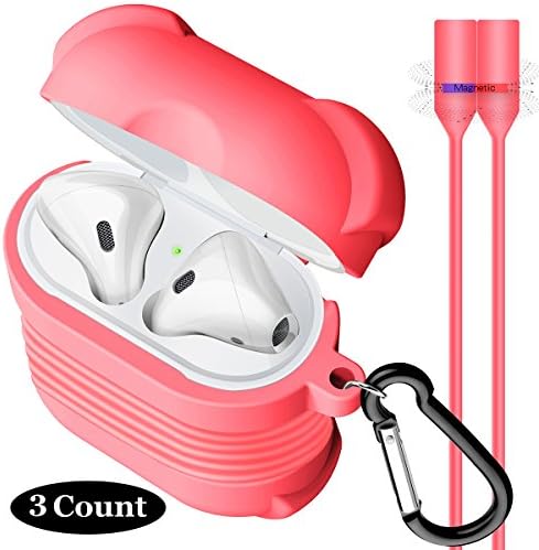 YOMETOME AirPods Case,Air Pods Accessories Cover Shockproof Silicone Protective Skin kin with AirPods Strap &Anti-Lost Carabiner for Apple Airpods Charging Case Pink