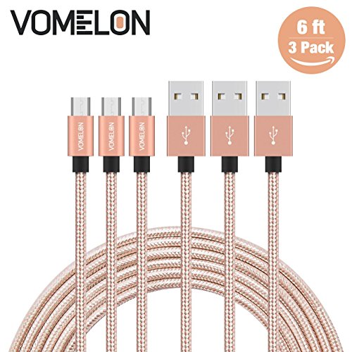 Micro usb cable, 3pack 6ft nylon braided high speed syn…