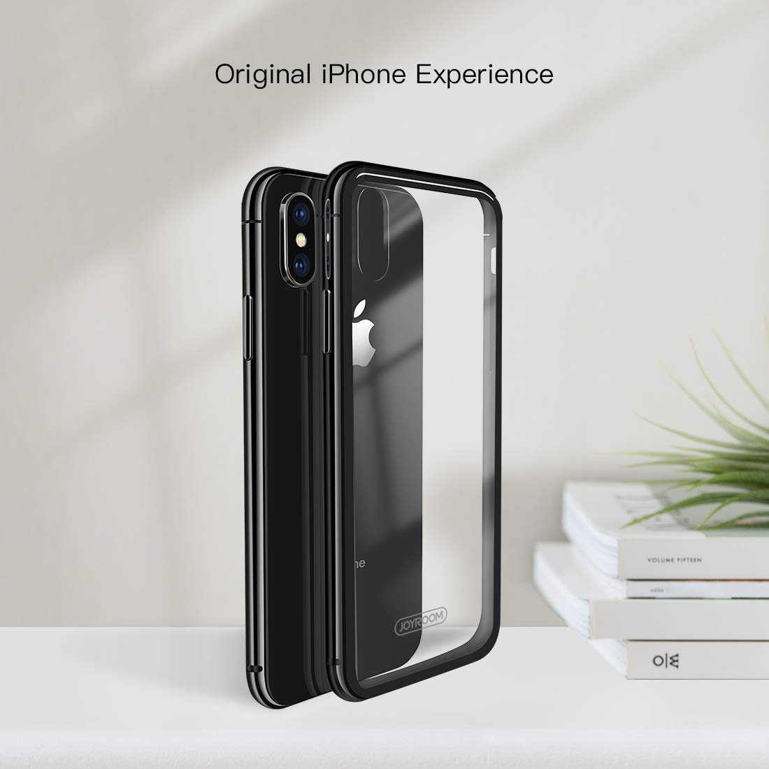 JOYROOM Tempered Glass Case for iPhone Xs/iPhone X, Hard Slim Thin Metal Bumper with Soft TPU Inner Frame Case, Anti-Scratch 9H Clear Glass Back Cover for iPhone 5.8 inch (Black)